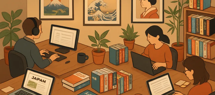 Editorial workspace for a Japanese culture publication